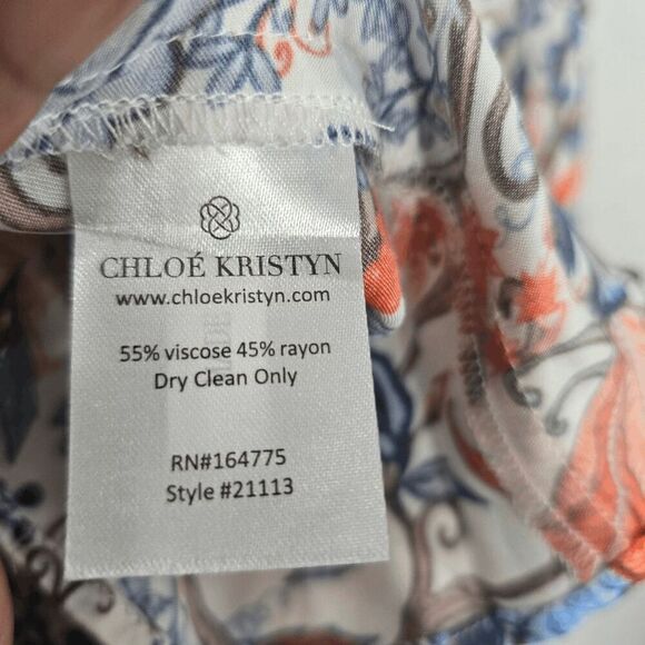 Chloe Kristyn Creme Indian Floral Long Sleeve Blouse Medium - Picture 4 of 7